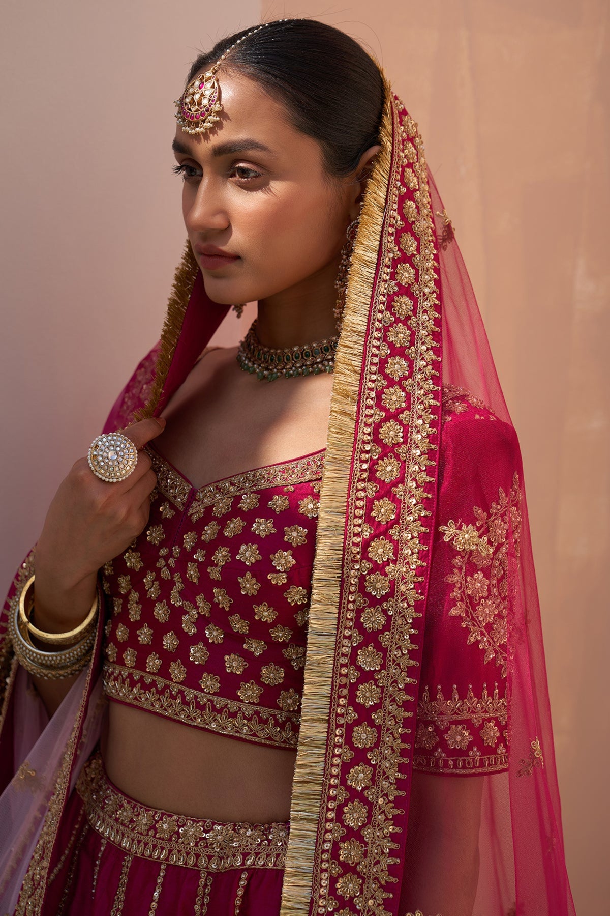 Wine Double Dupatta Lehenga Set