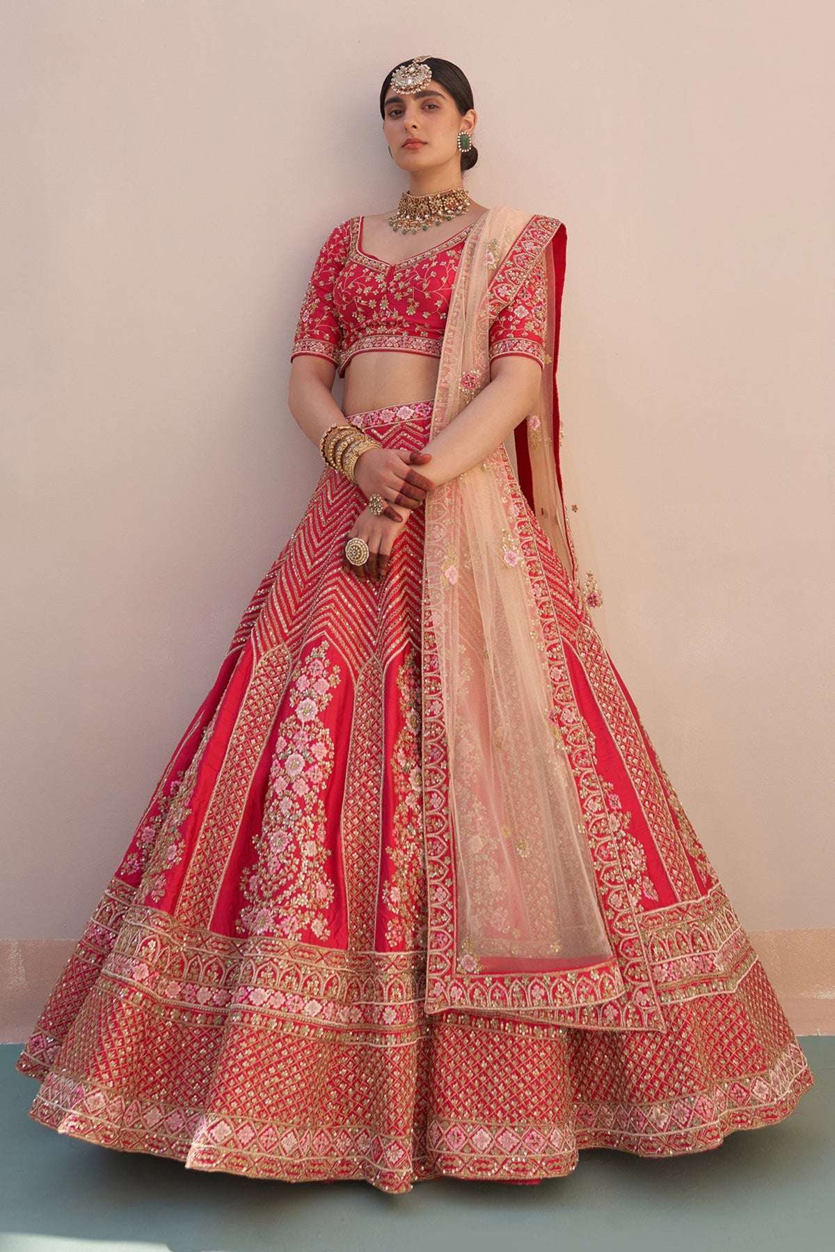 Lehenga Set with Double Dupatta in Red