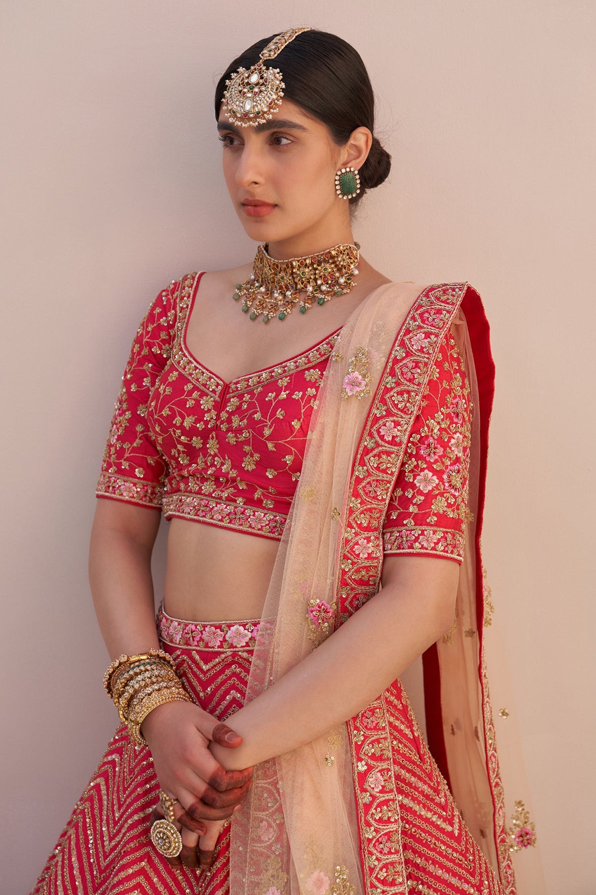 Lehenga Set with Double Dupatta in Red