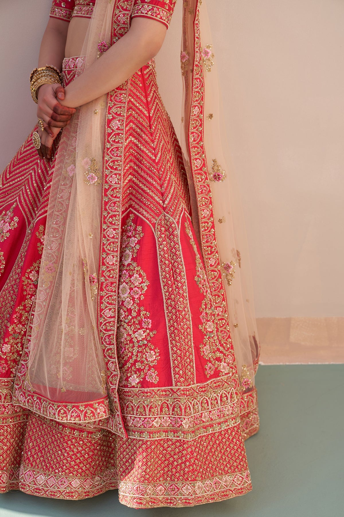 Lehenga Set with Double Dupatta in Red