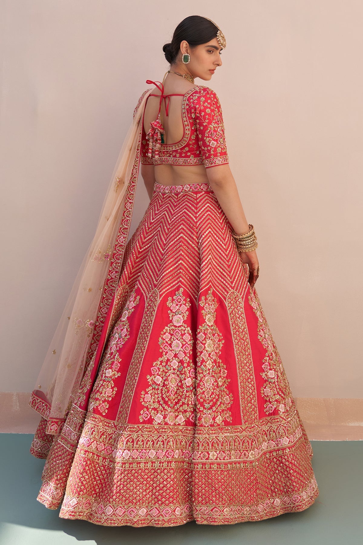 Lehenga Set with Double Dupatta in Red
