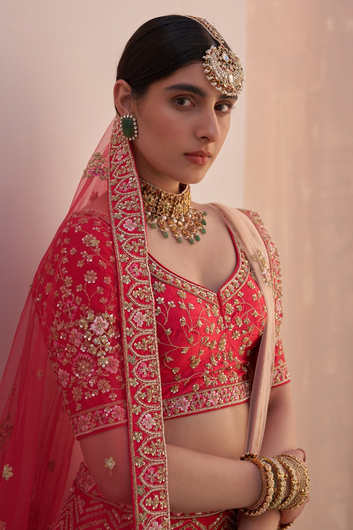 Lehenga Set with Double Dupatta in Red