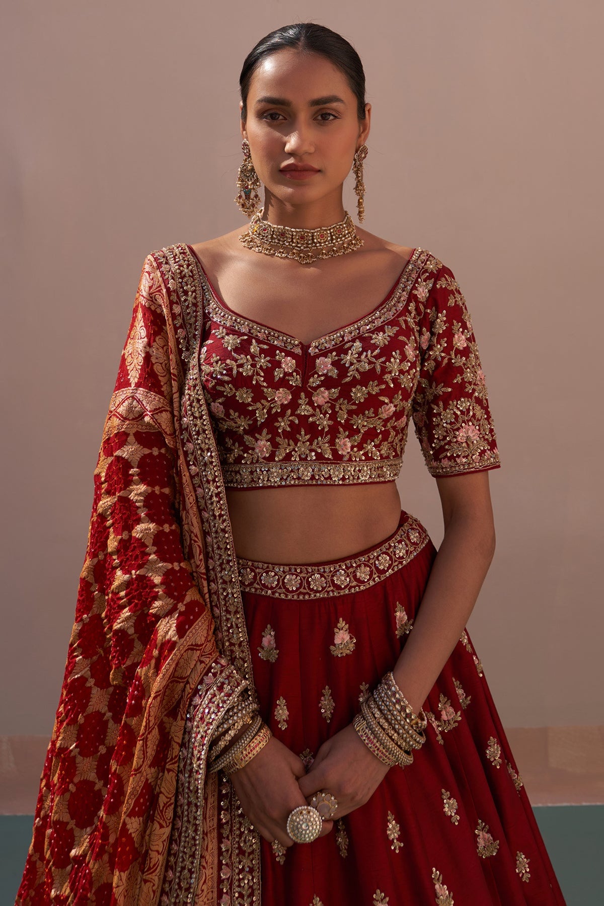 Double Dupatta Lehenga Set in Maroon
