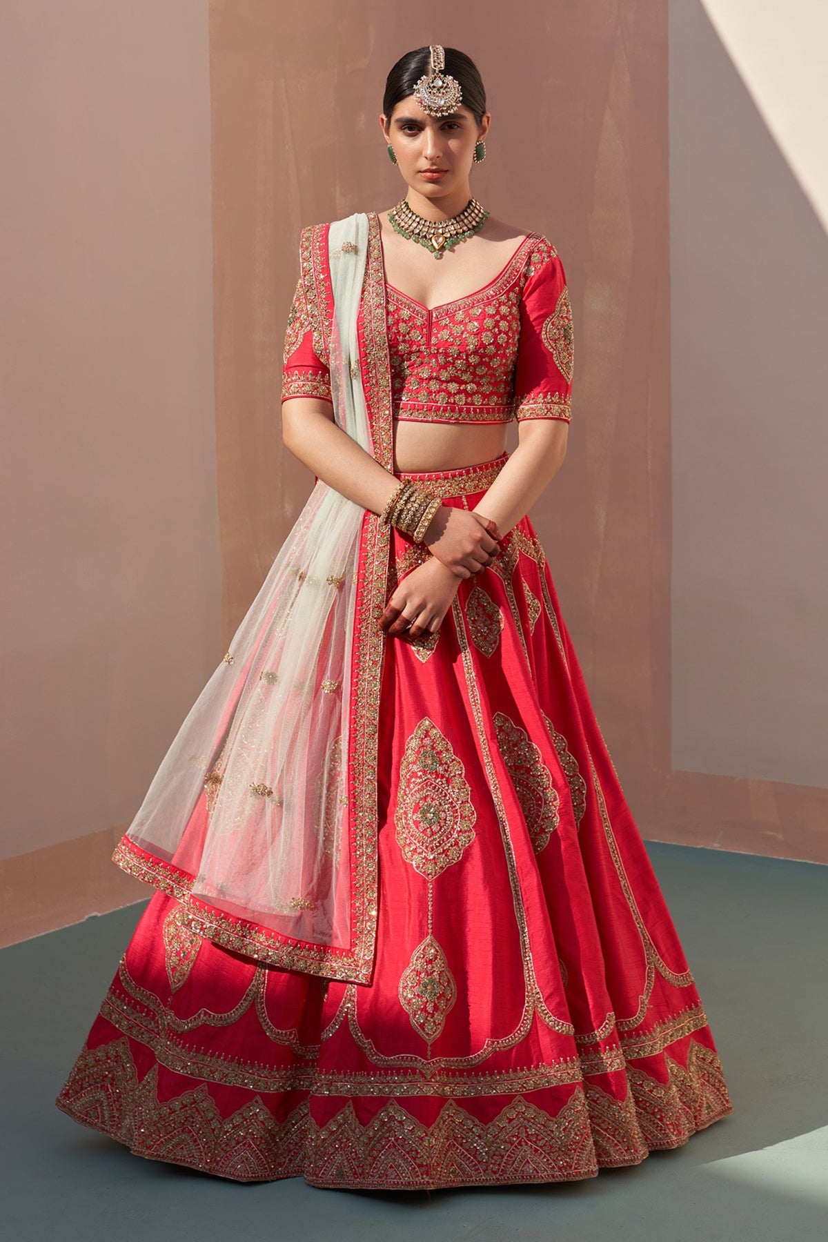 Red Lehenga Set with Double Dupatta