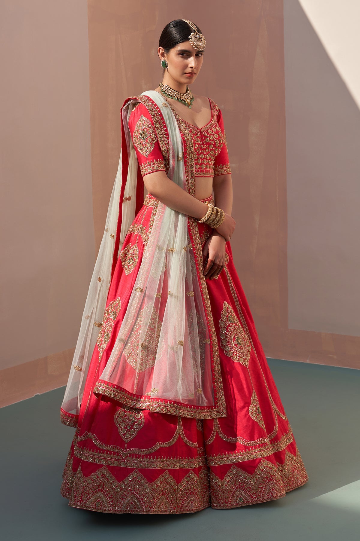 Red Lehenga Set with Double Dupatta