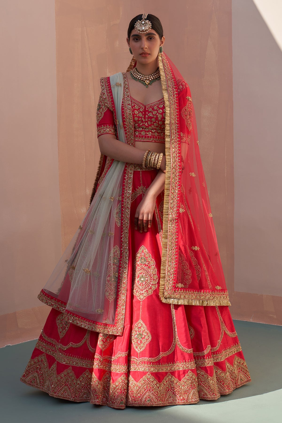 Red Lehenga Set with Double Dupatta