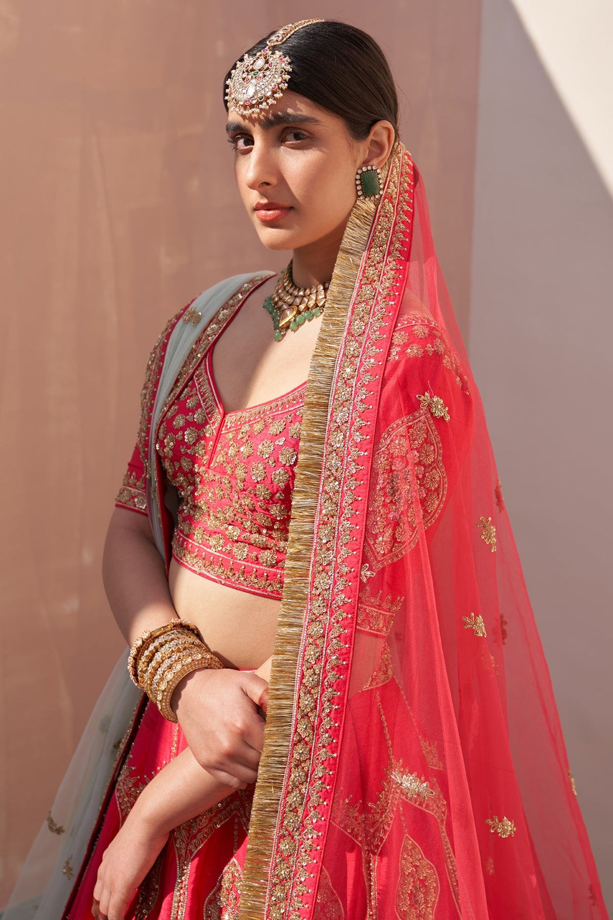 Red Lehenga Set with Double Dupatta