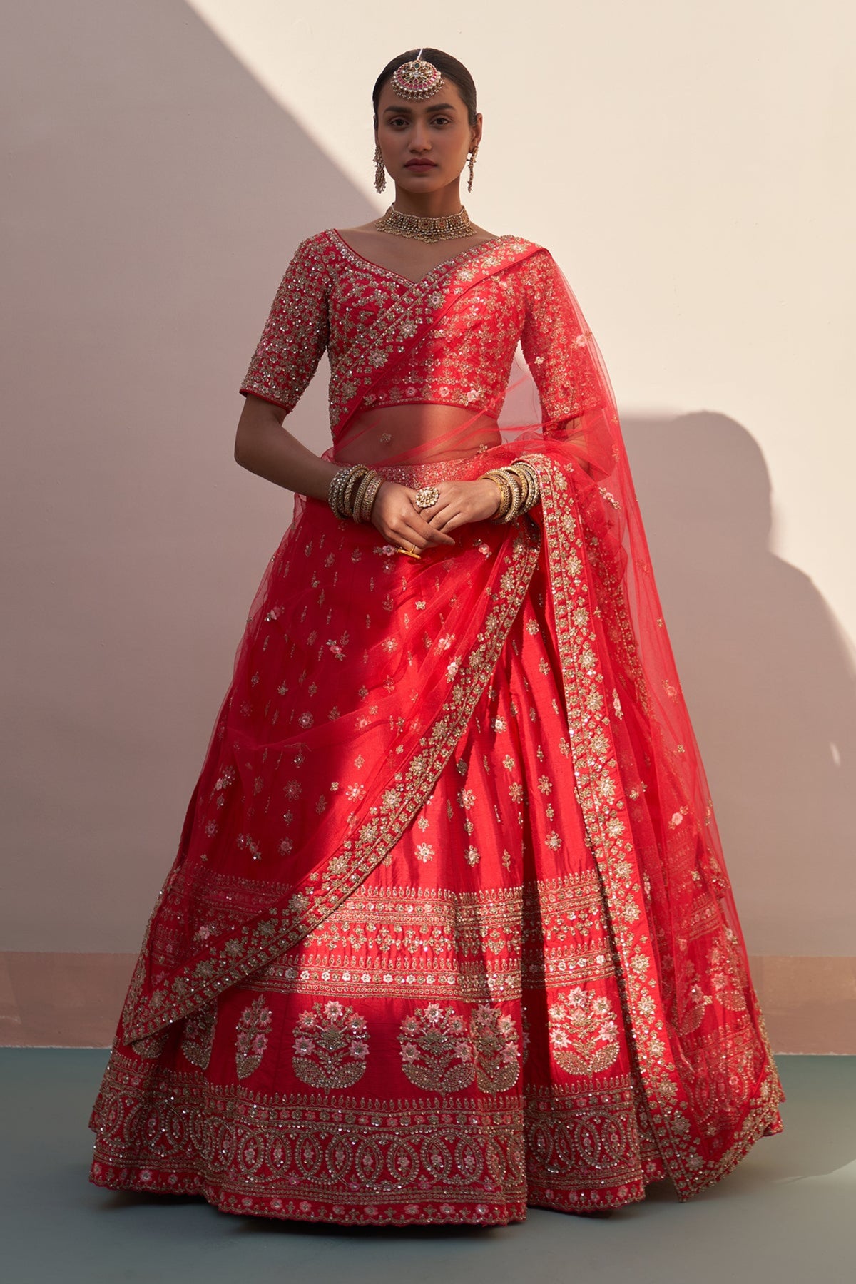 Red Double Dupatta Lehenga Set
