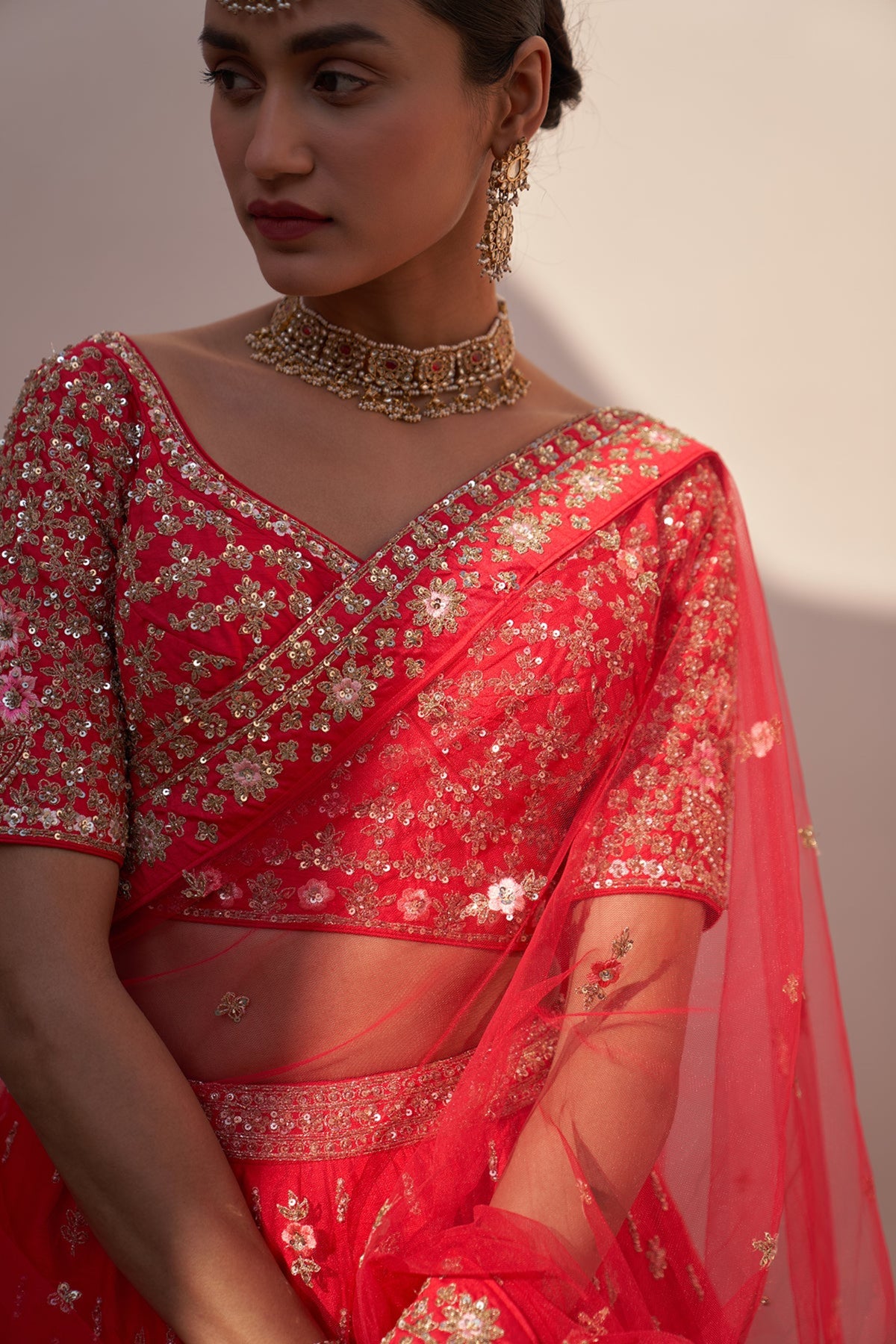 Red Double Dupatta Lehenga Set