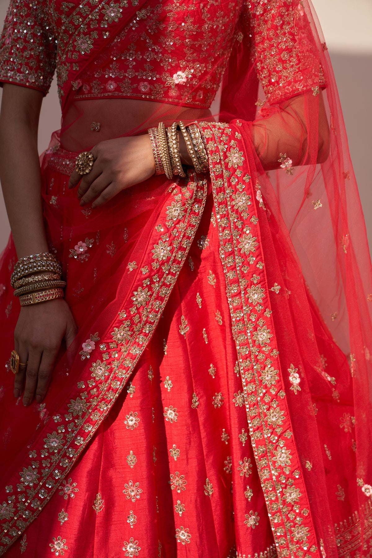 Red Double Dupatta Lehenga Set