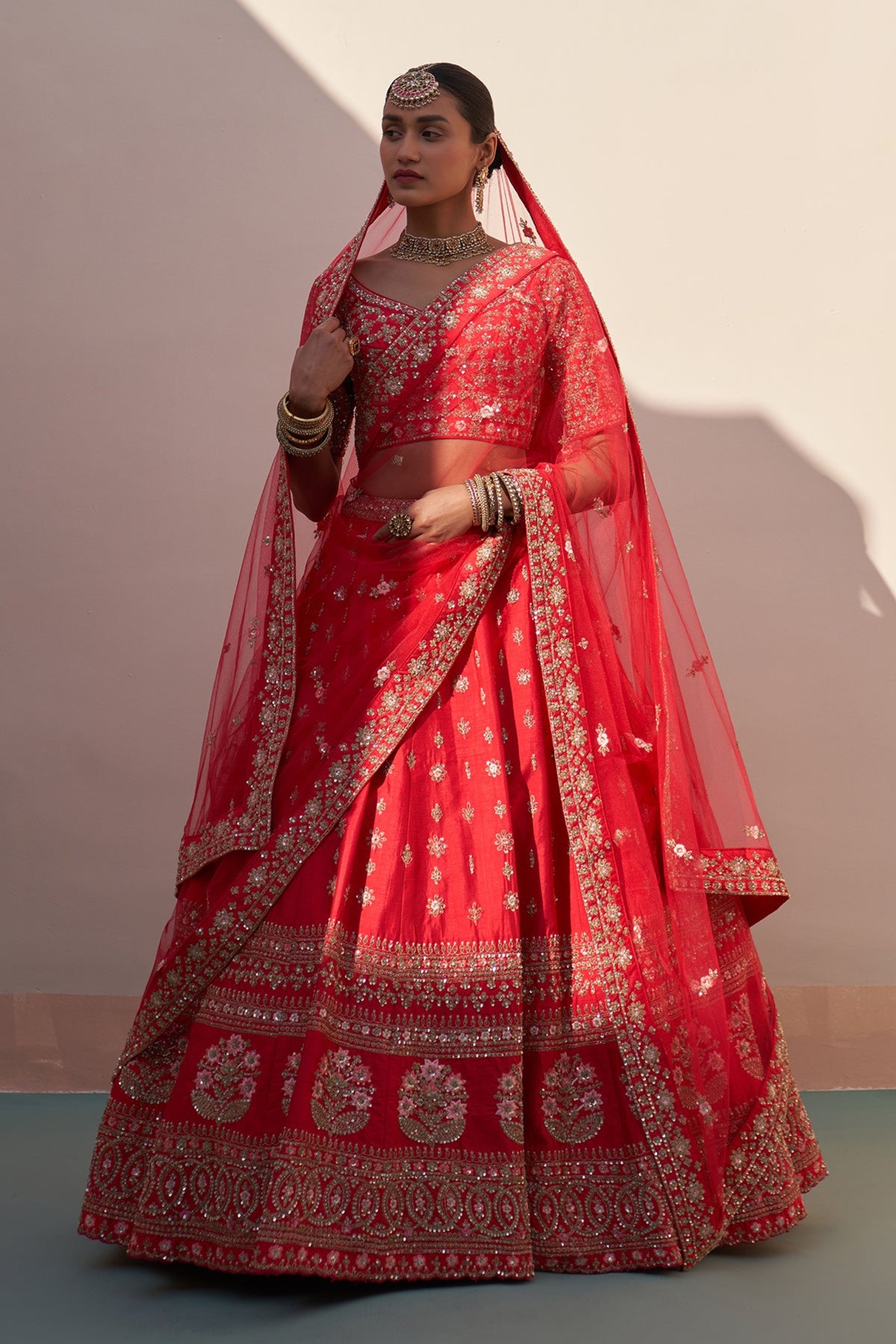 Red Double Dupatta Lehenga Set