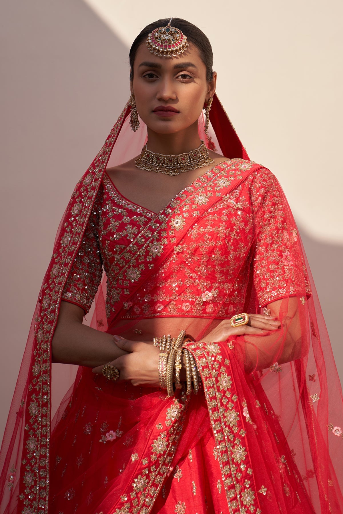 Red Double Dupatta Lehenga Set