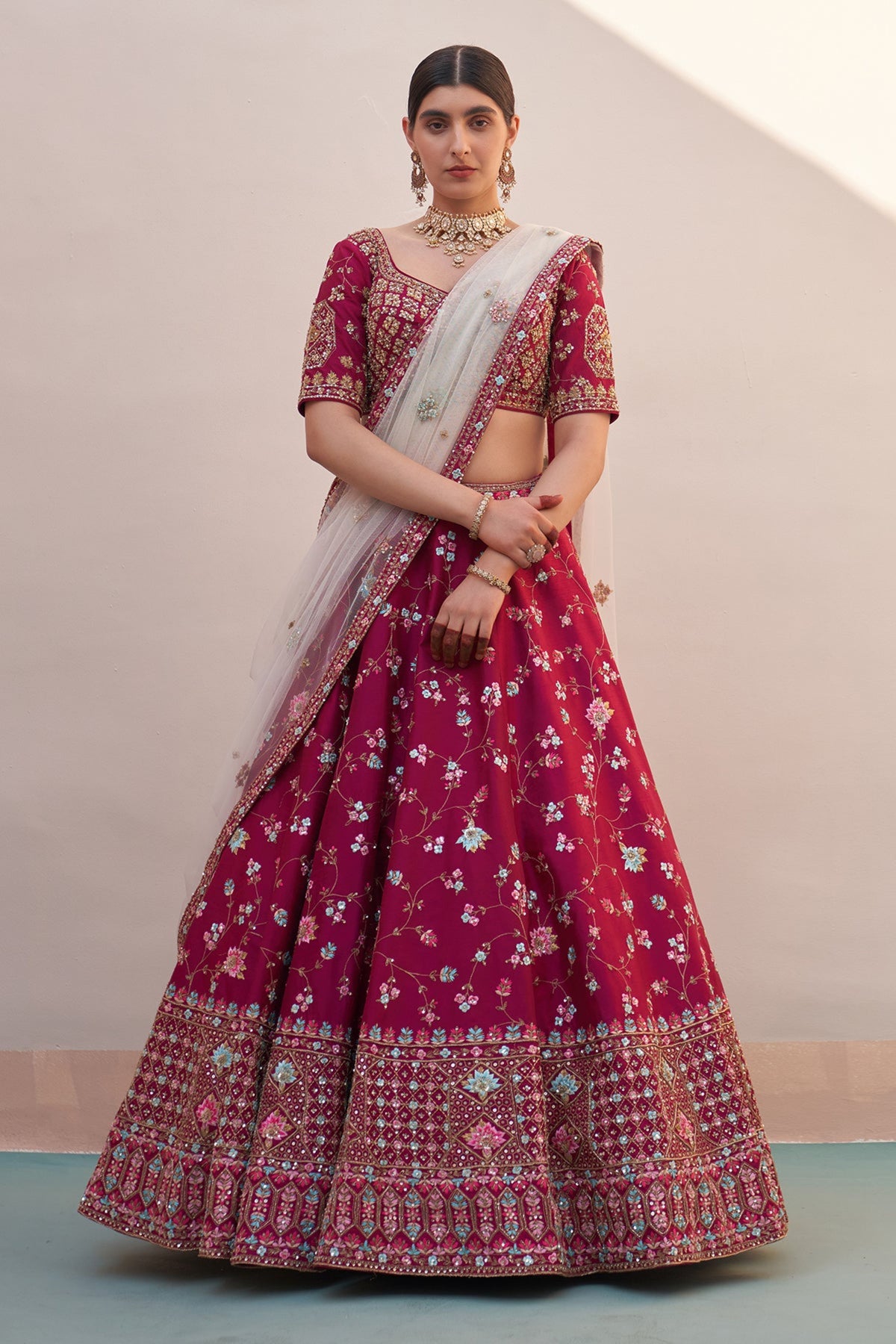 Wine Lehenga Set with Double Dupatta