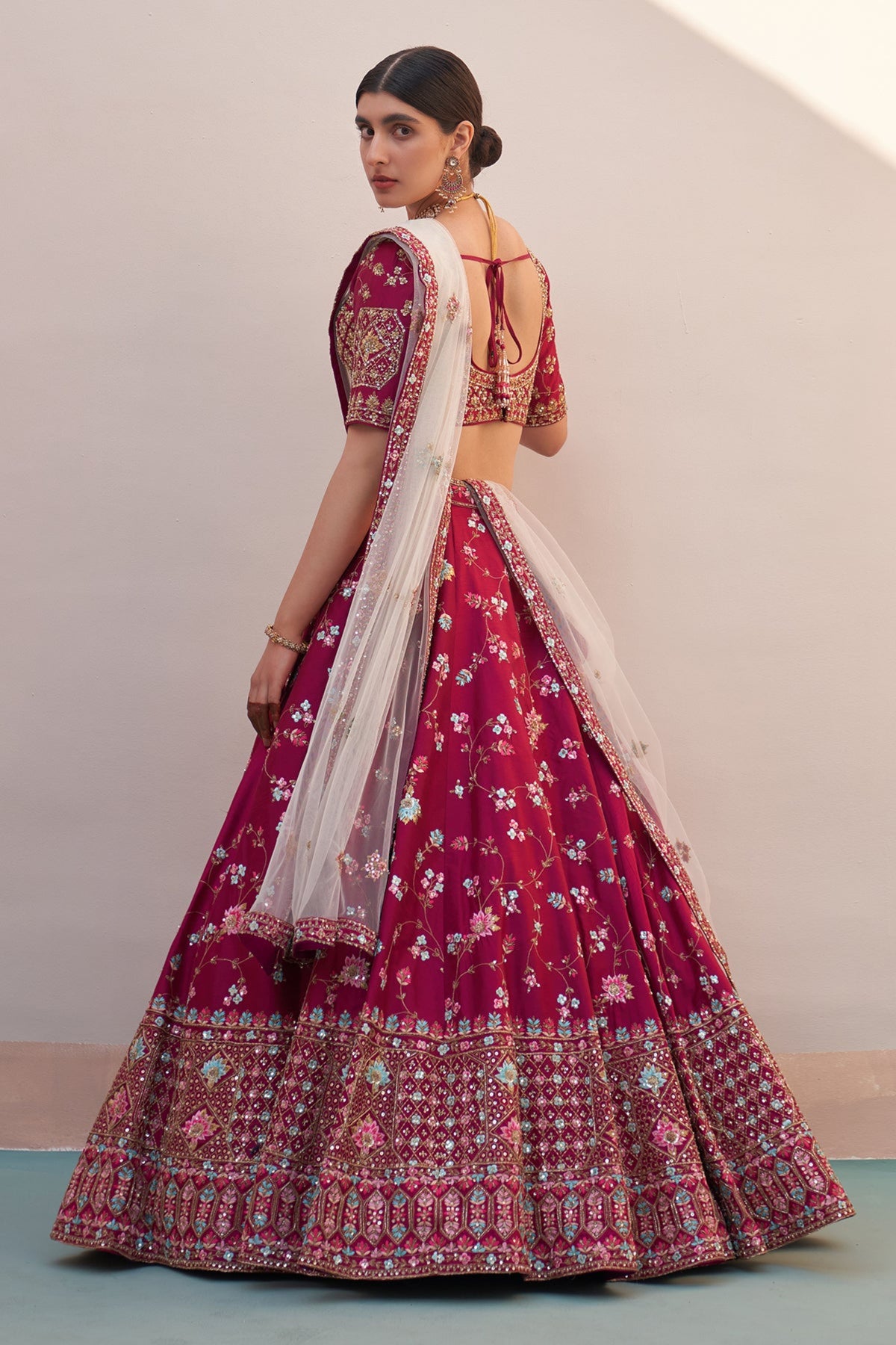 Wine Lehenga Set with Double Dupatta