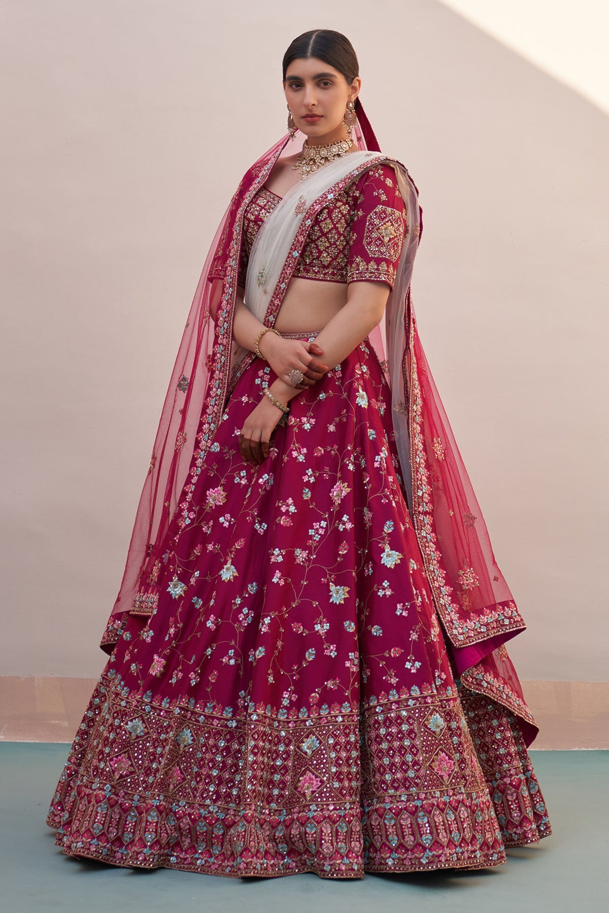 Wine Lehenga Set with Double Dupatta