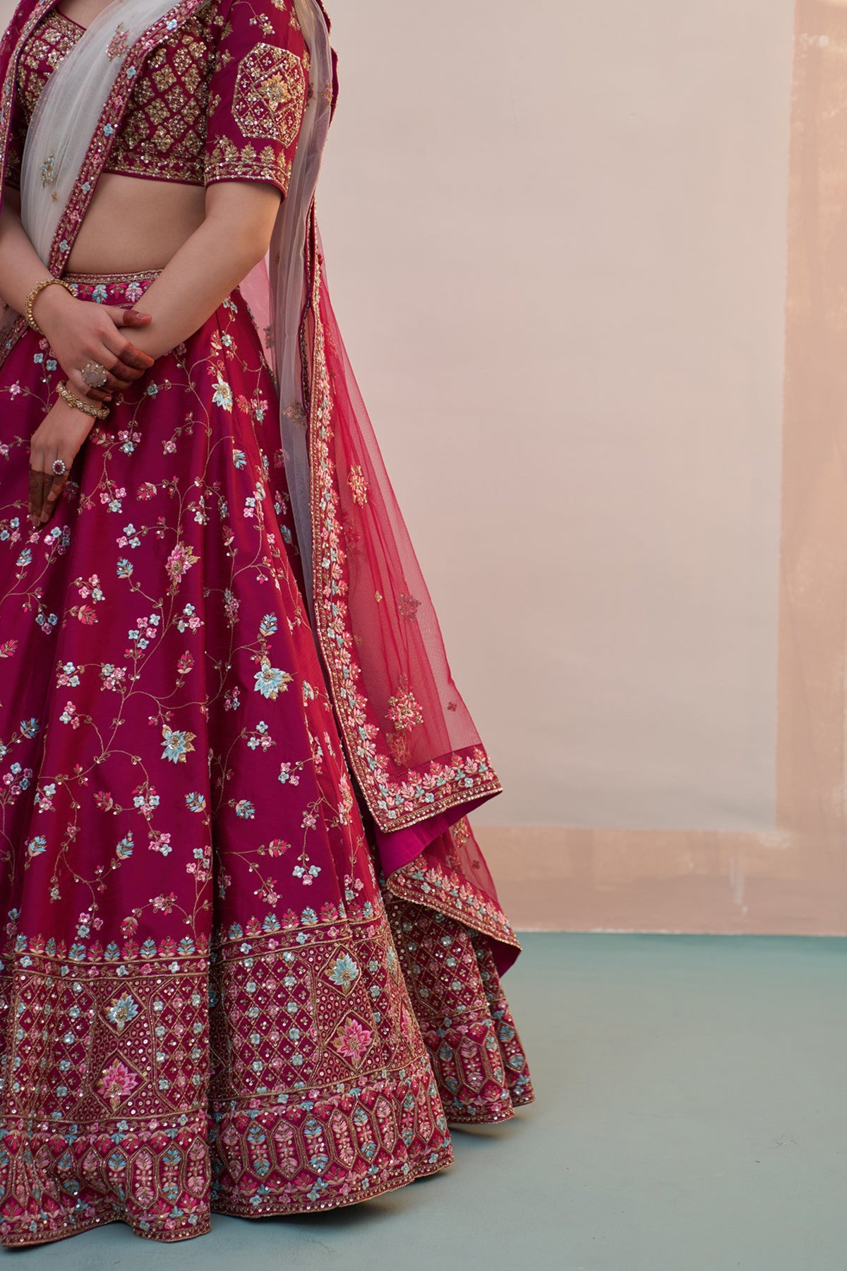 Wine Lehenga Set with Double Dupatta