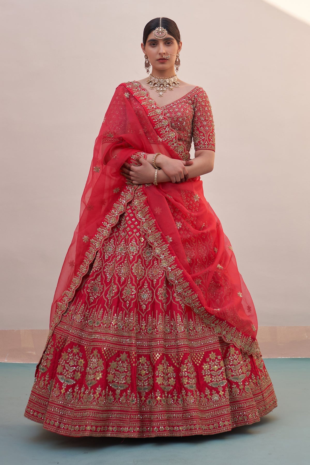 Embroidered Red Lehenga Set