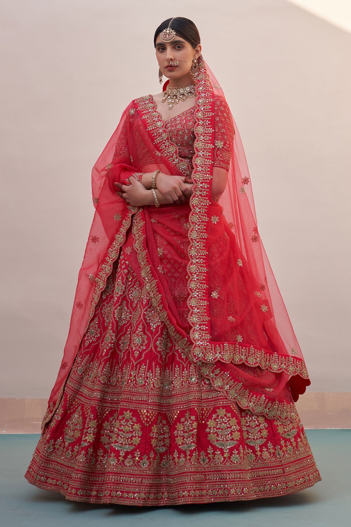 Embroidered Red Lehenga Set