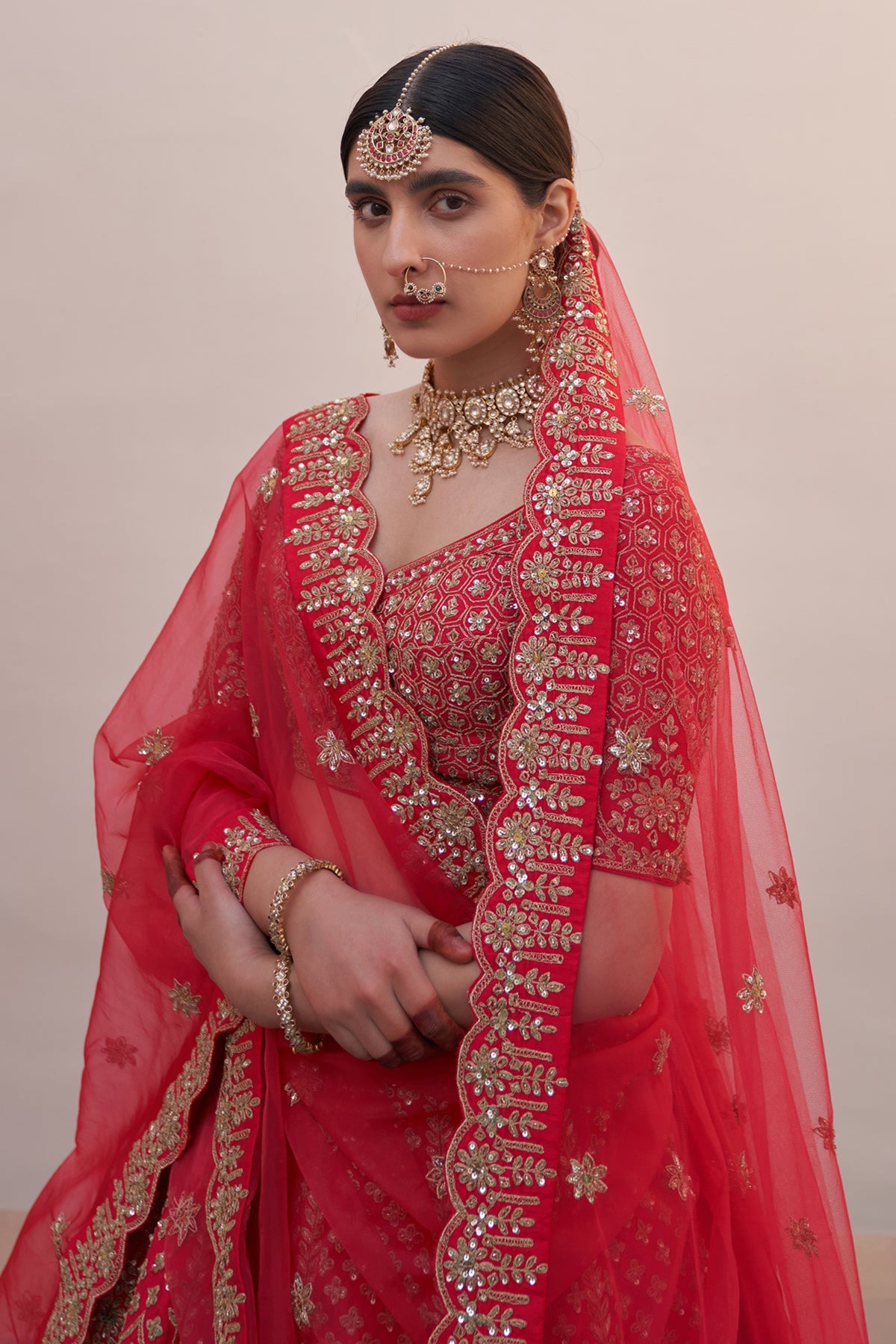 Embroidered Red Lehenga Set