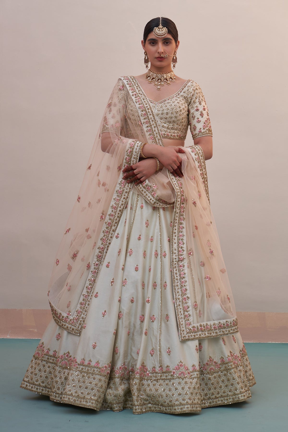 Double Dupatta Lehenga Set in Ivory