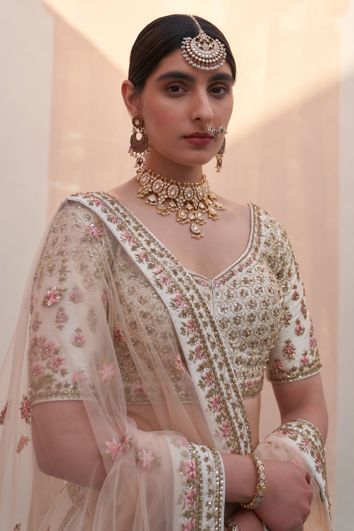 Double Dupatta Lehenga Set in Ivory