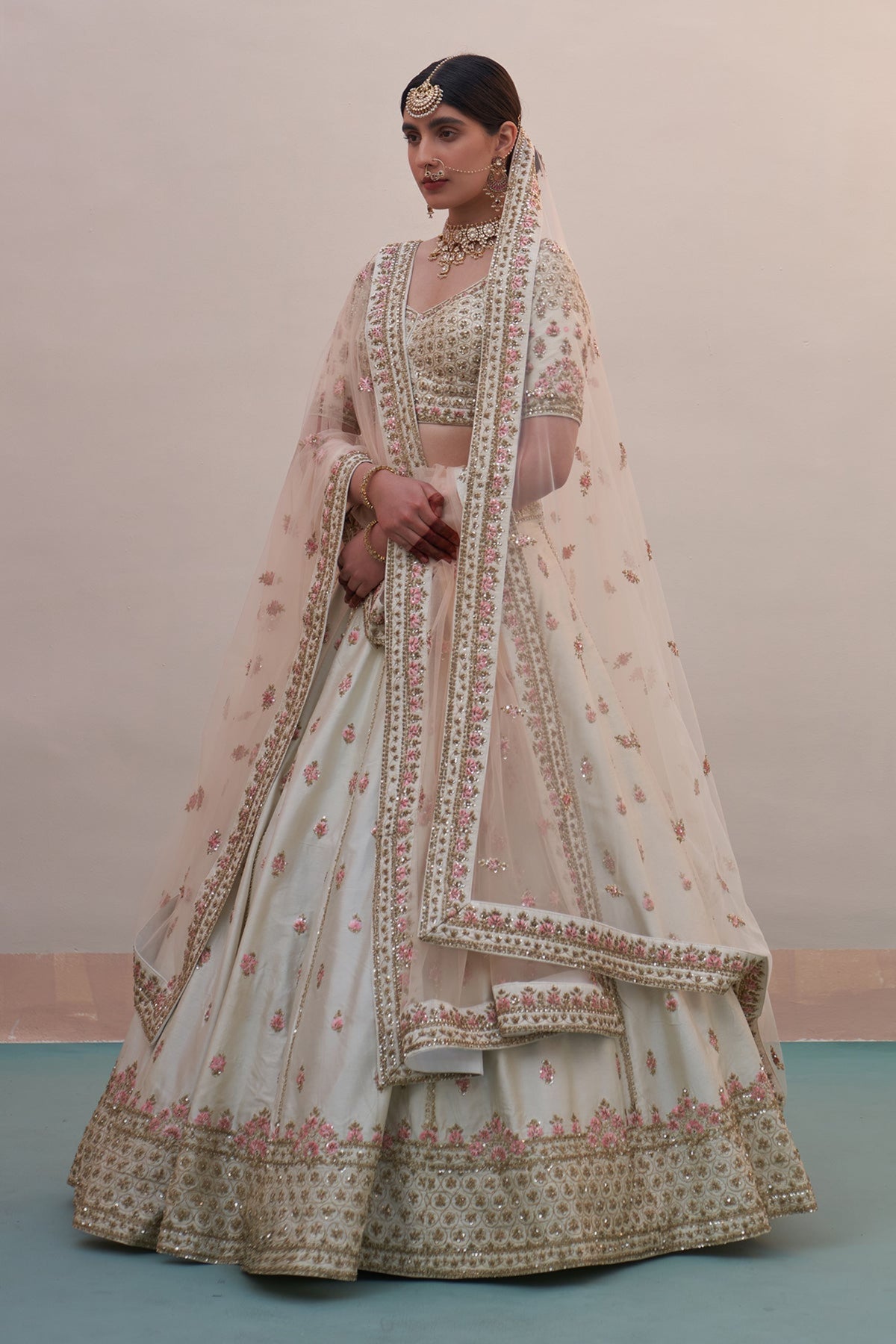 Double Dupatta Lehenga Set in Ivory