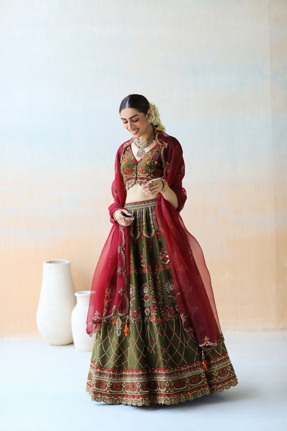 Deep Olive Lehenga Set