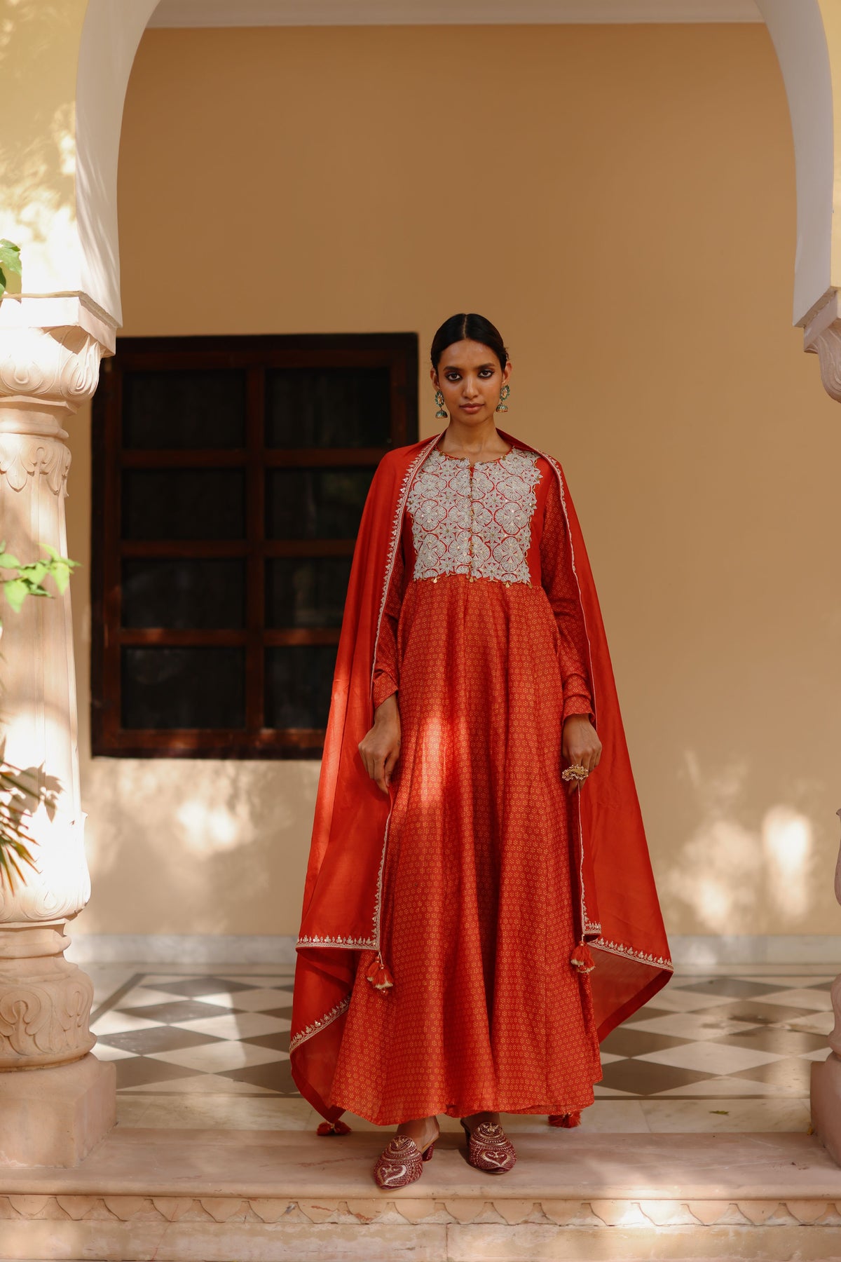 Orange Anarkali Set