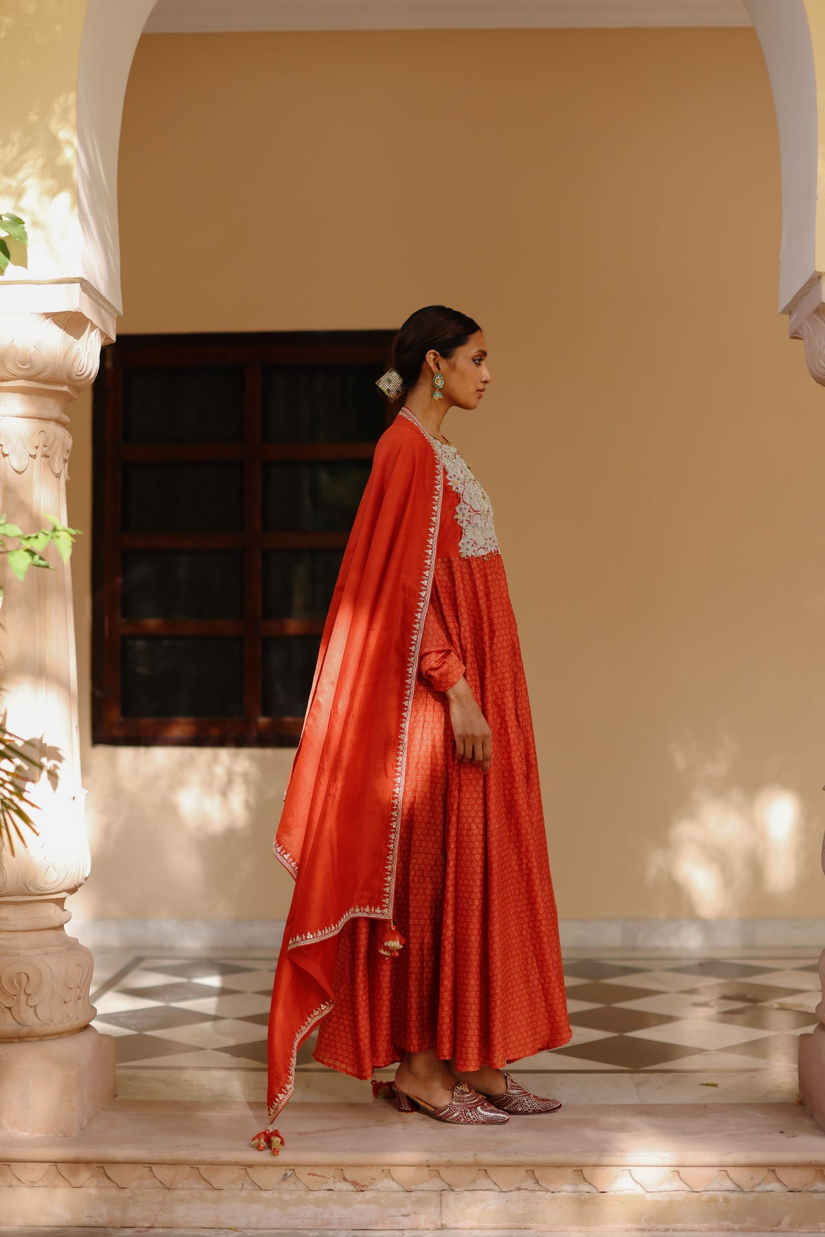 Orange Anarkali Set