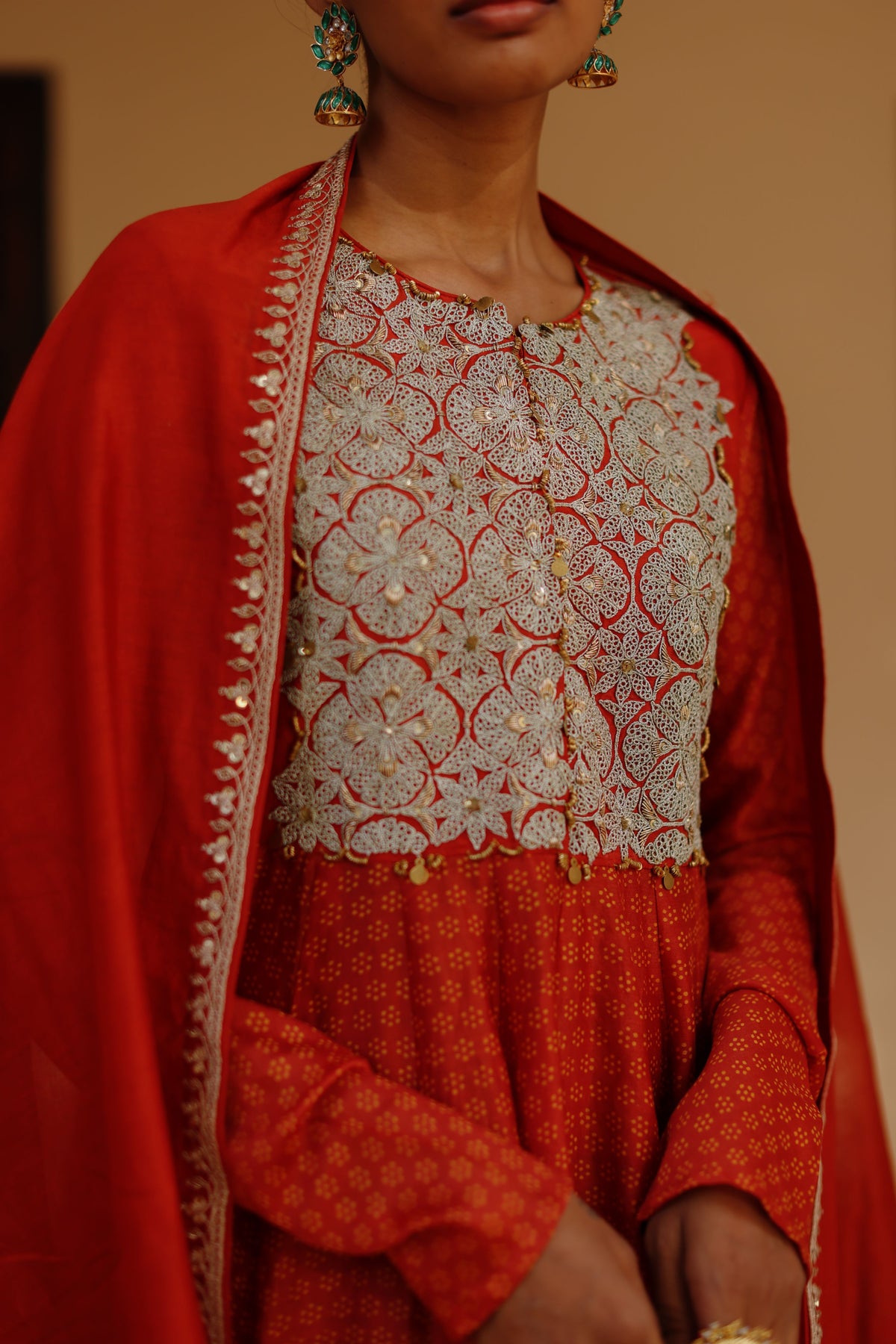Orange Anarkali Set