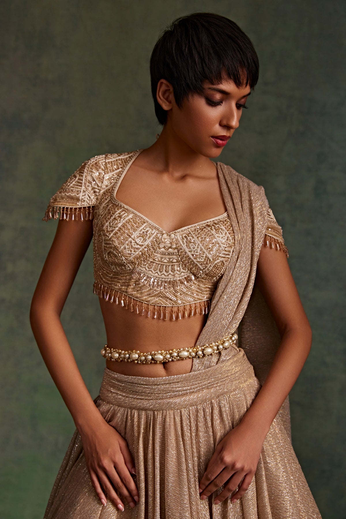 Ivory Jeweled Motif Belt
