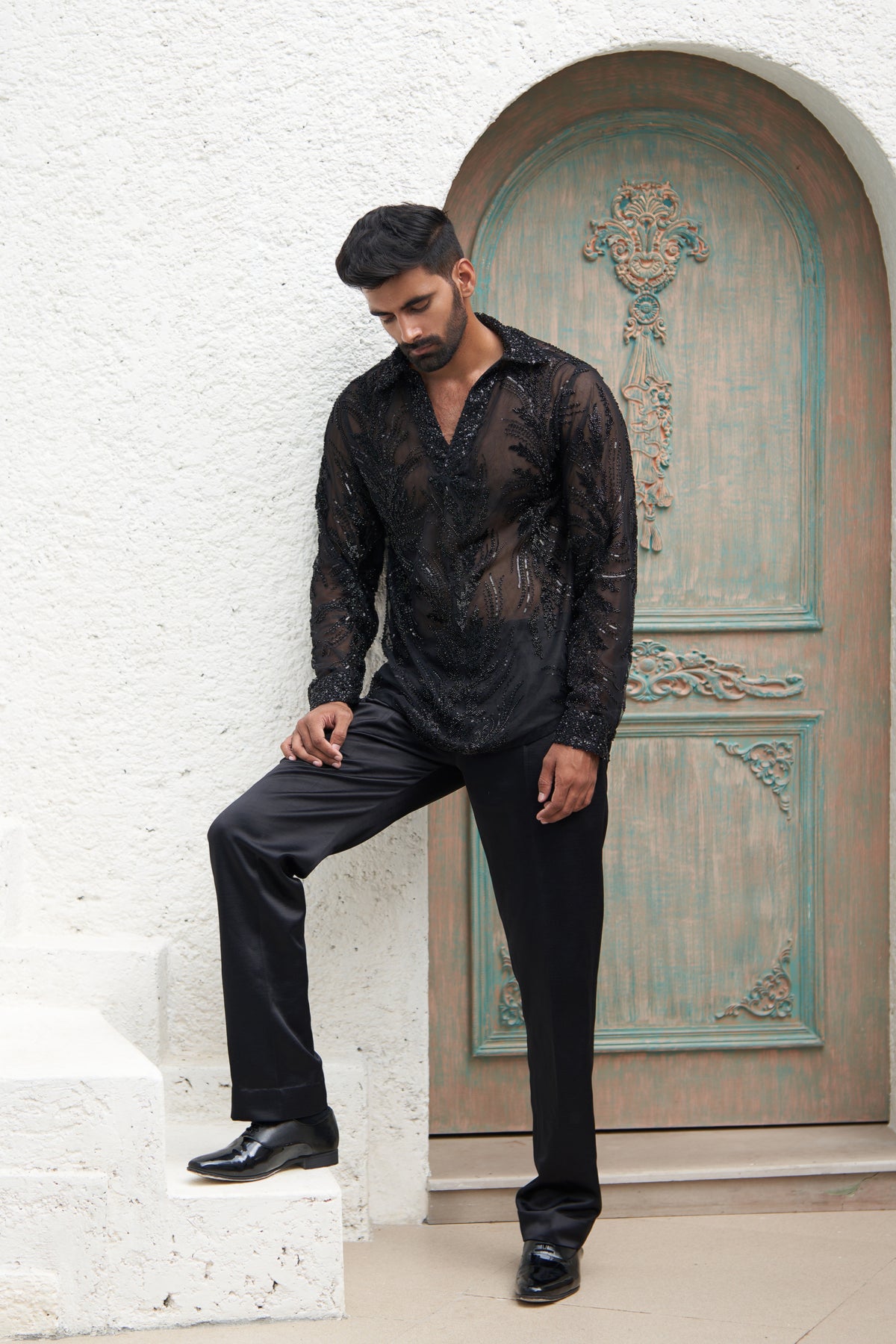 Black Abraham Shirt With Pleated Pants