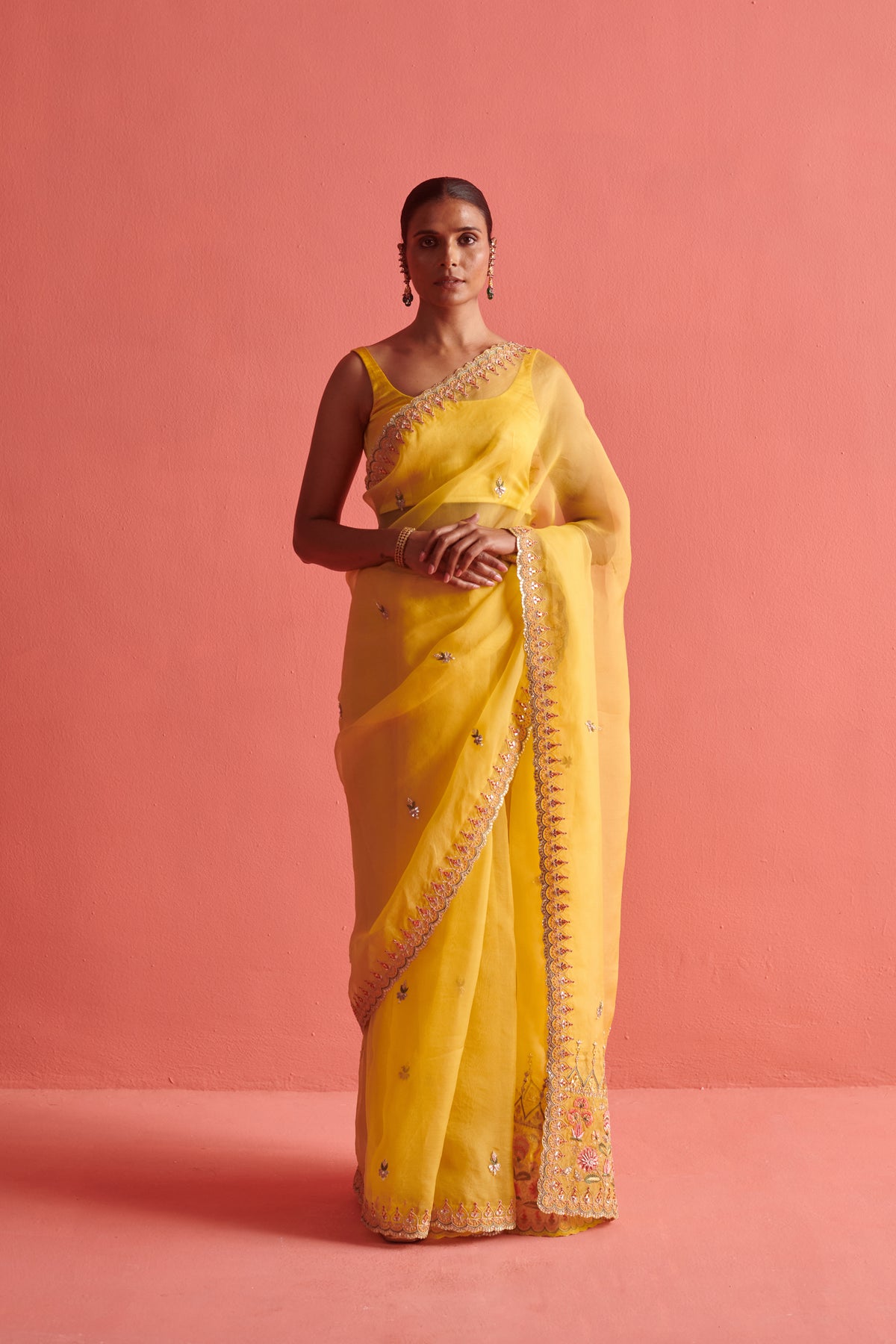 Yellow Embroidered Saree Set