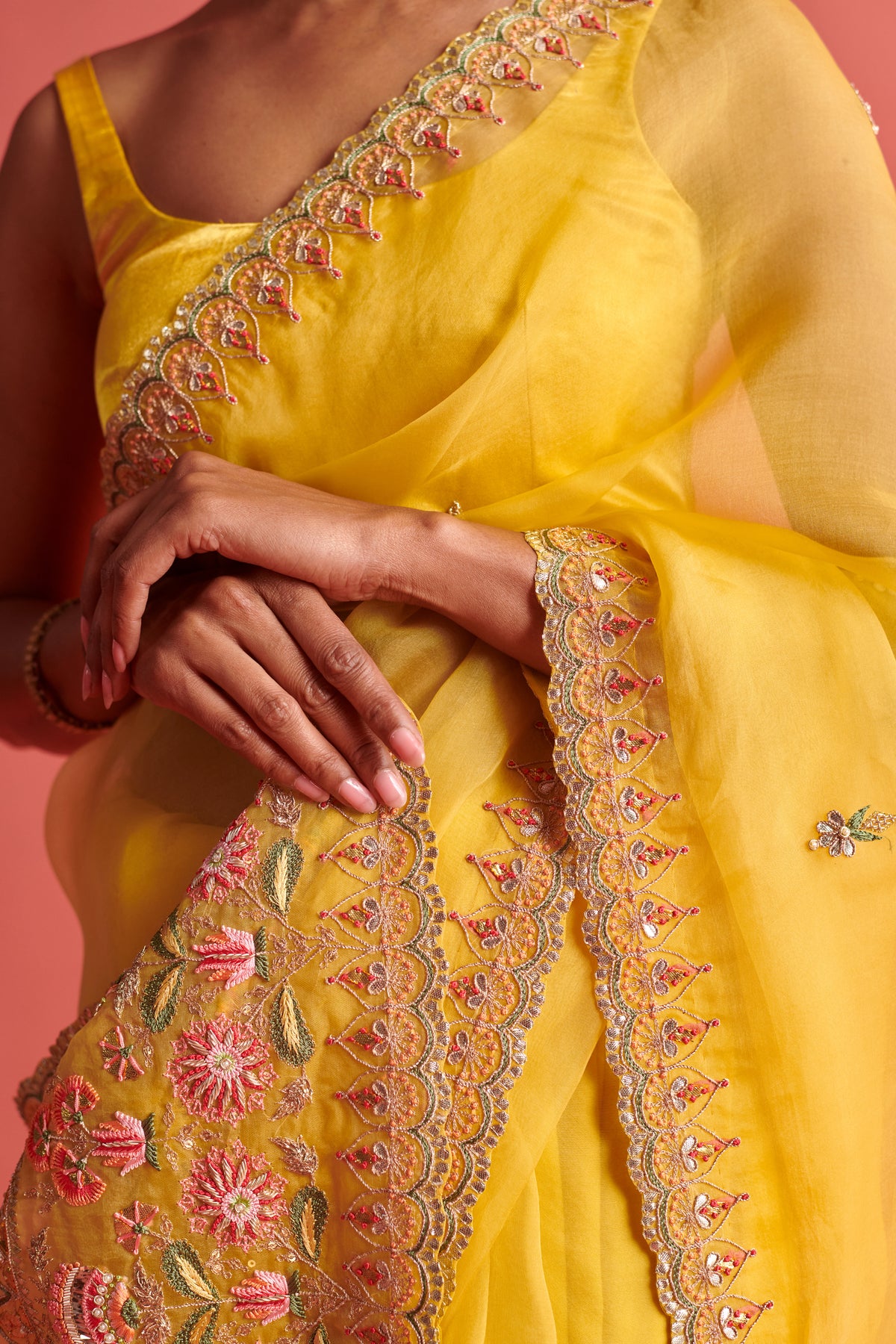 Yellow Embroidered Saree Set
