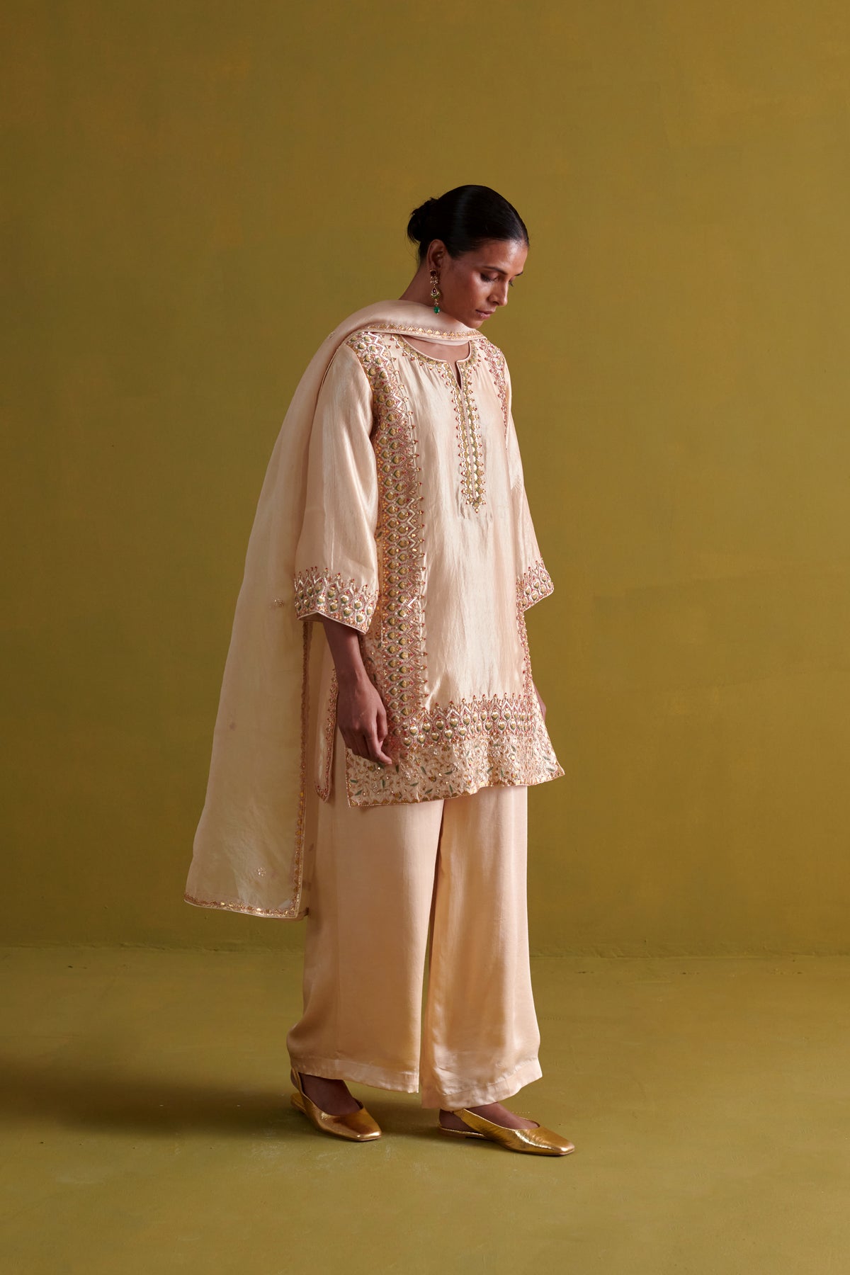 Beige Embroidered Kurta Set