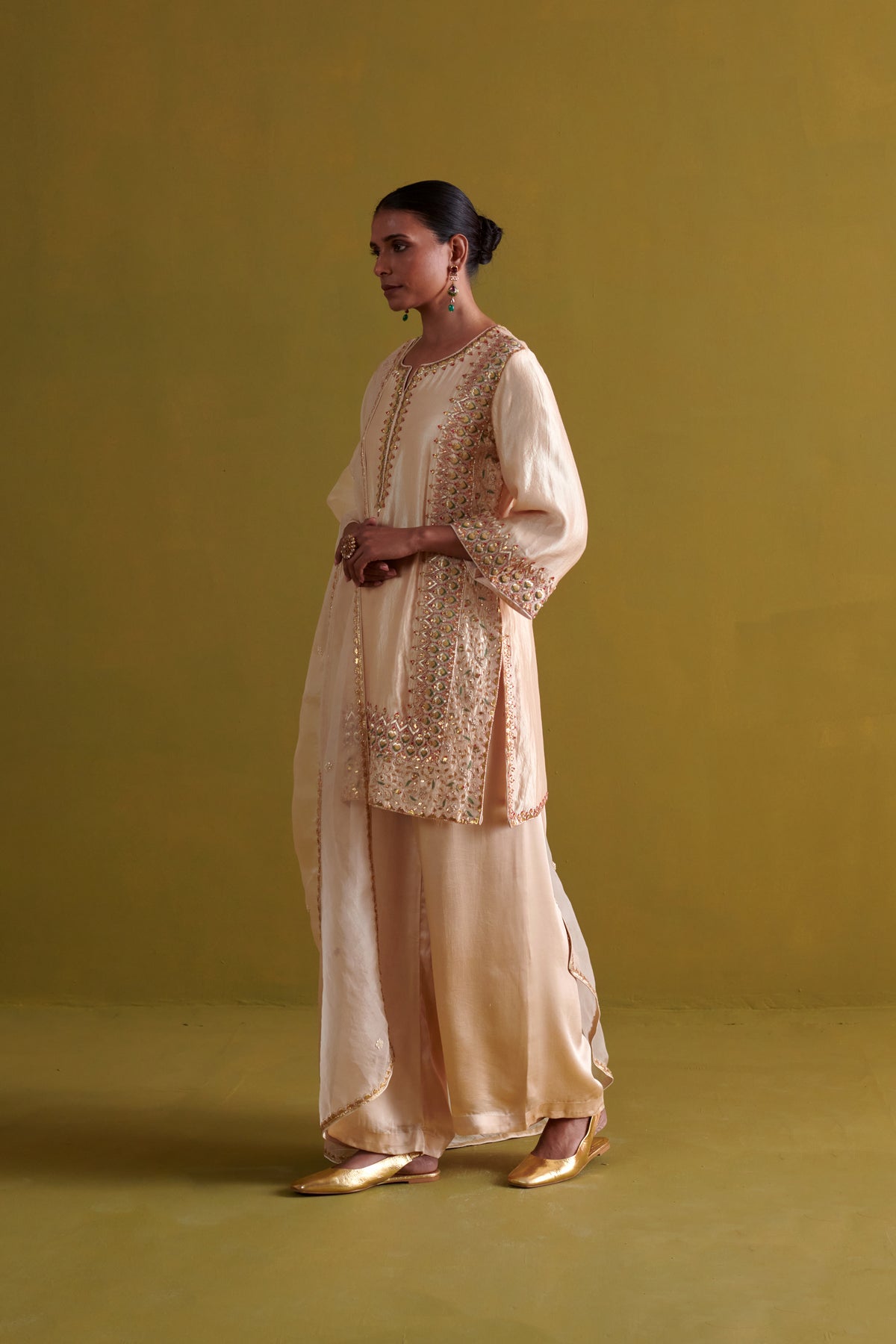 Beige Embroidered Kurta Set