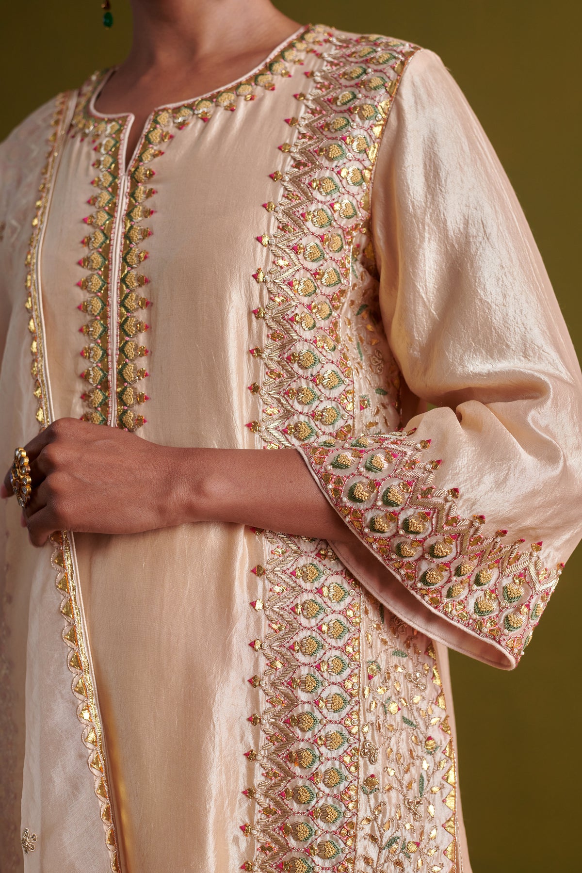 Beige Embroidered Kurta Set