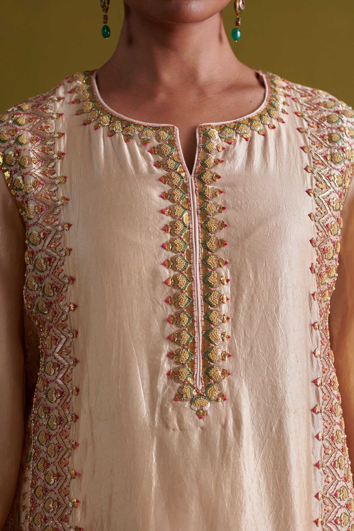 Beige Embroidered Kurta Set