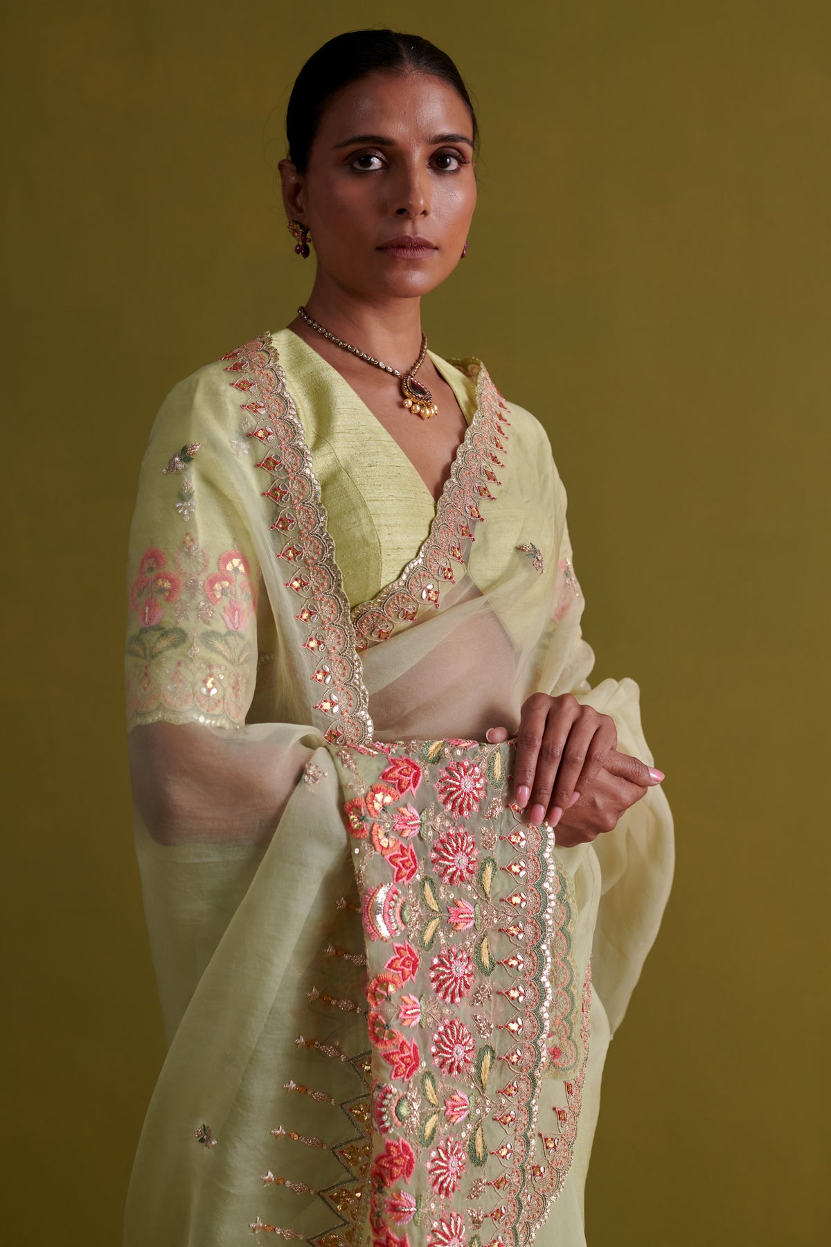 Pista Green Embroidered Blouse