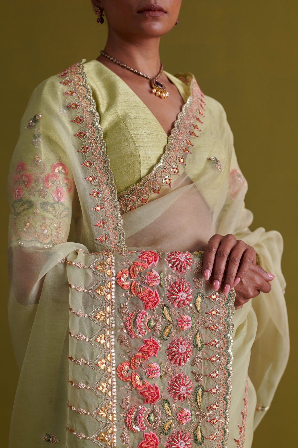 Pista Green Embroidered Blouse