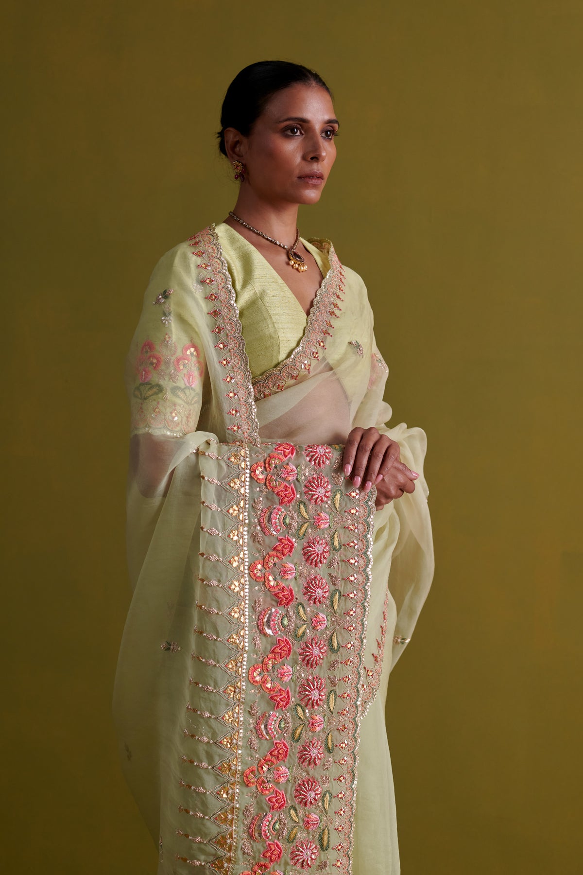 Pista Green Embroidered Blouse