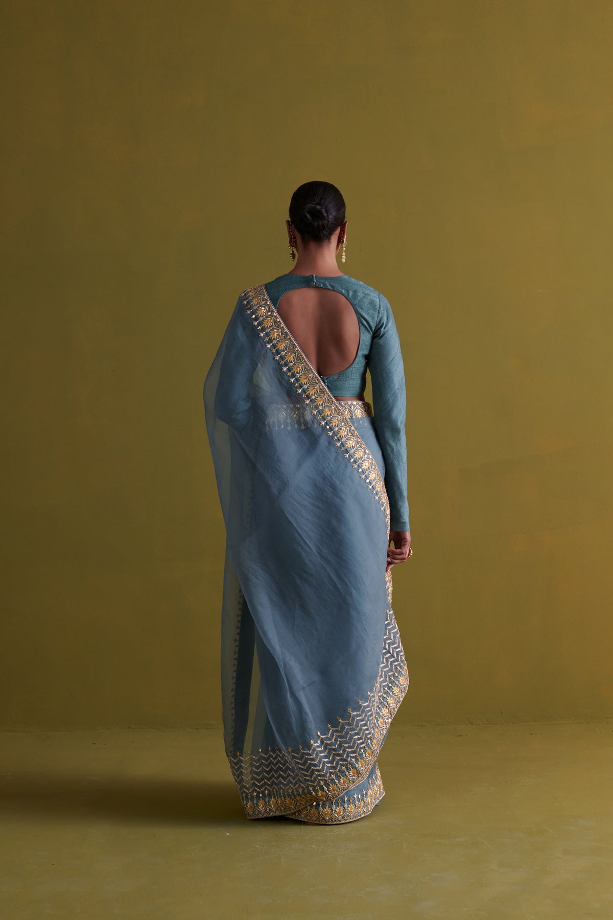 Marine Blue Embroidered Saree Set