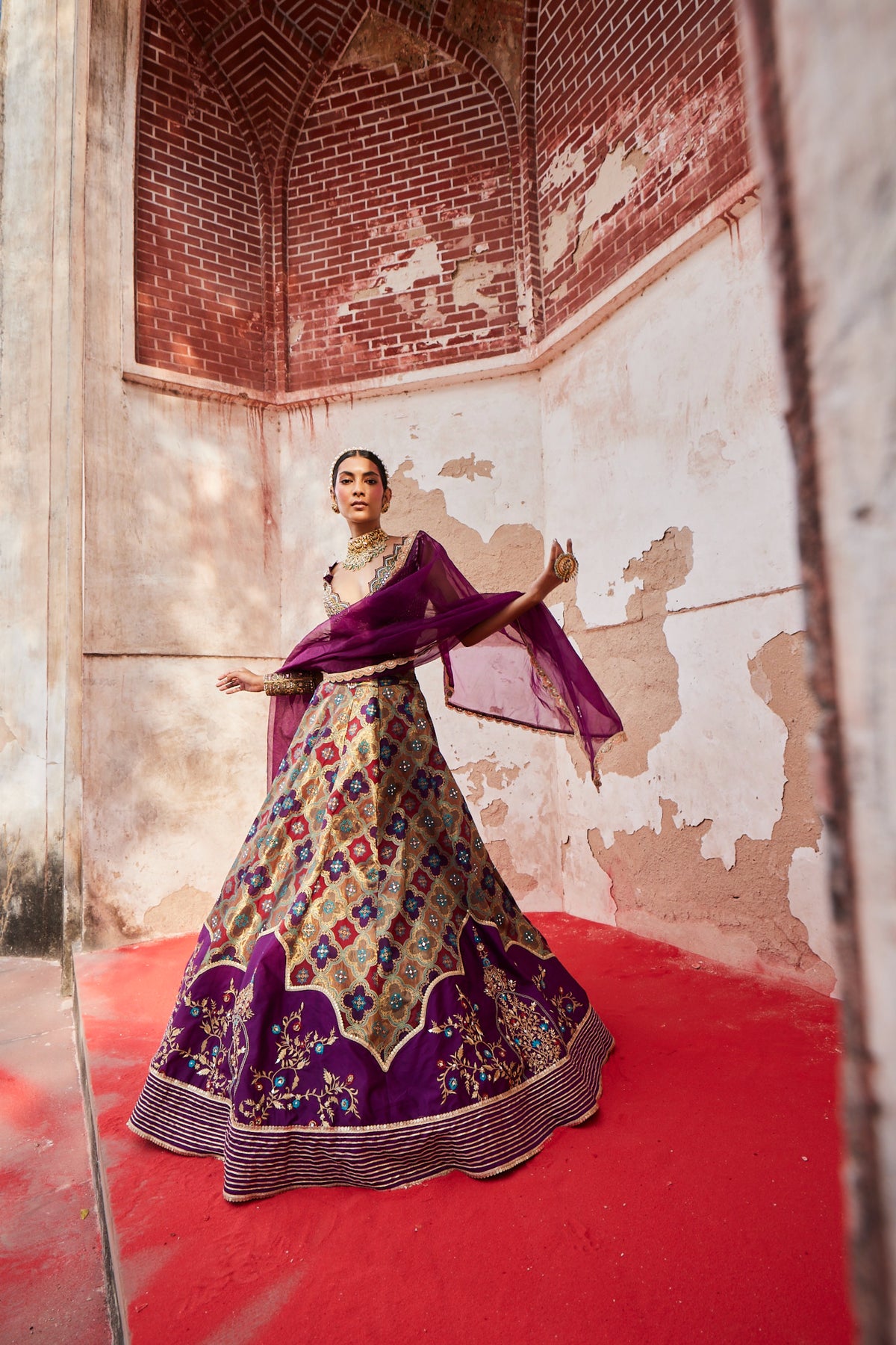 Banarsi Chanderi Purple Lehenga Set