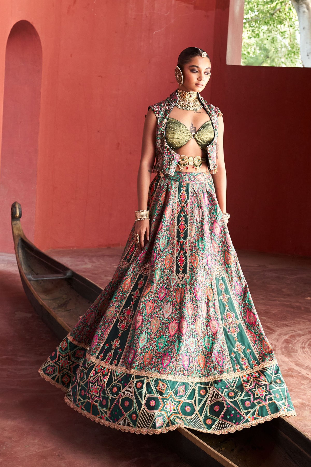 Jamawar Green Lehenga Set