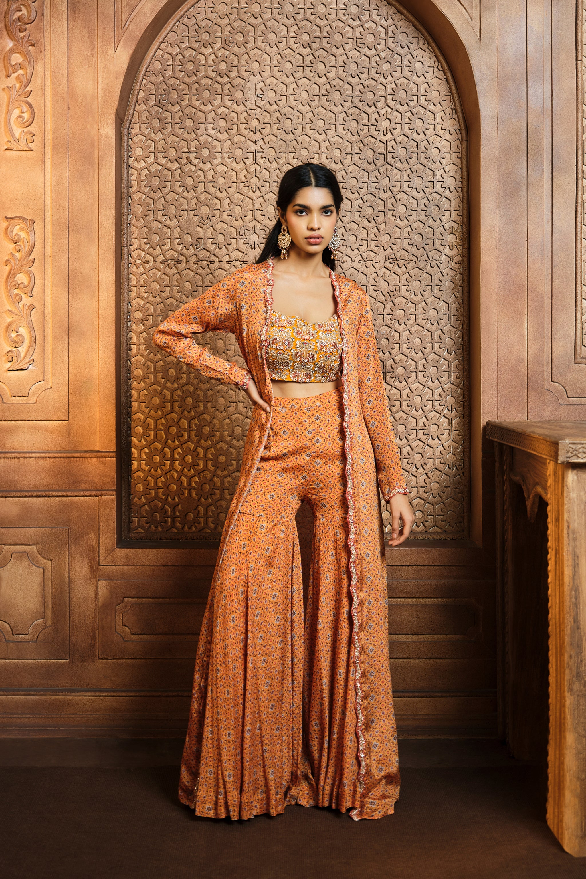 modern sharara dress with jacket Shop Yellow Jacket Sharara Set Online