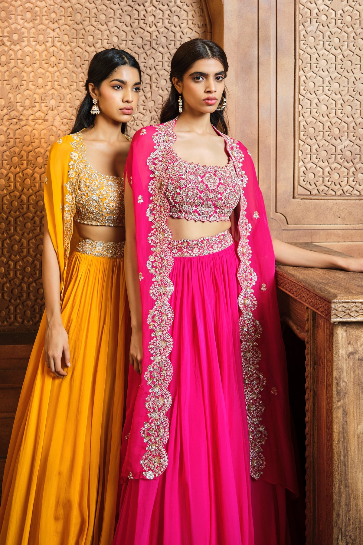 Rani Pink Gold Cape Skirt Set