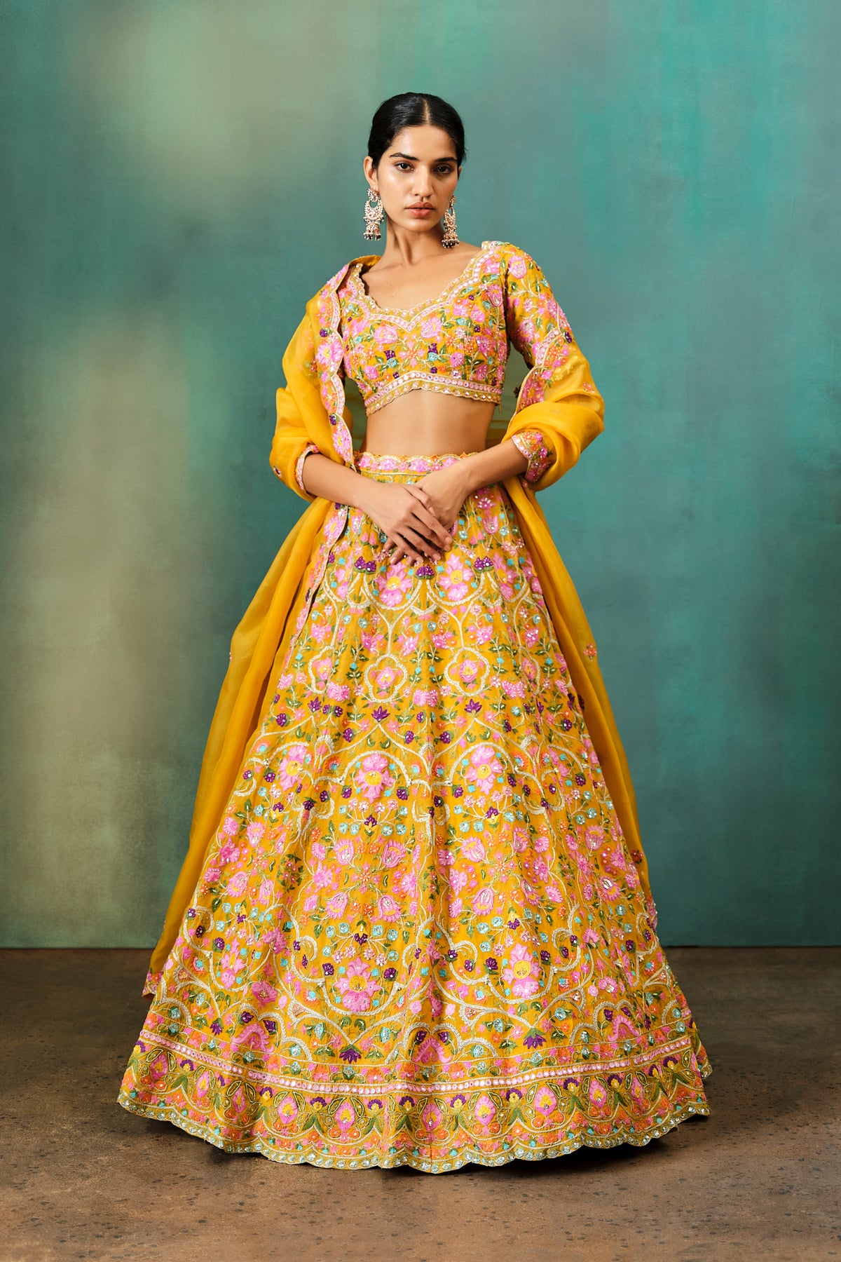 Yellow Multi Floral Highlight Lehenga Set