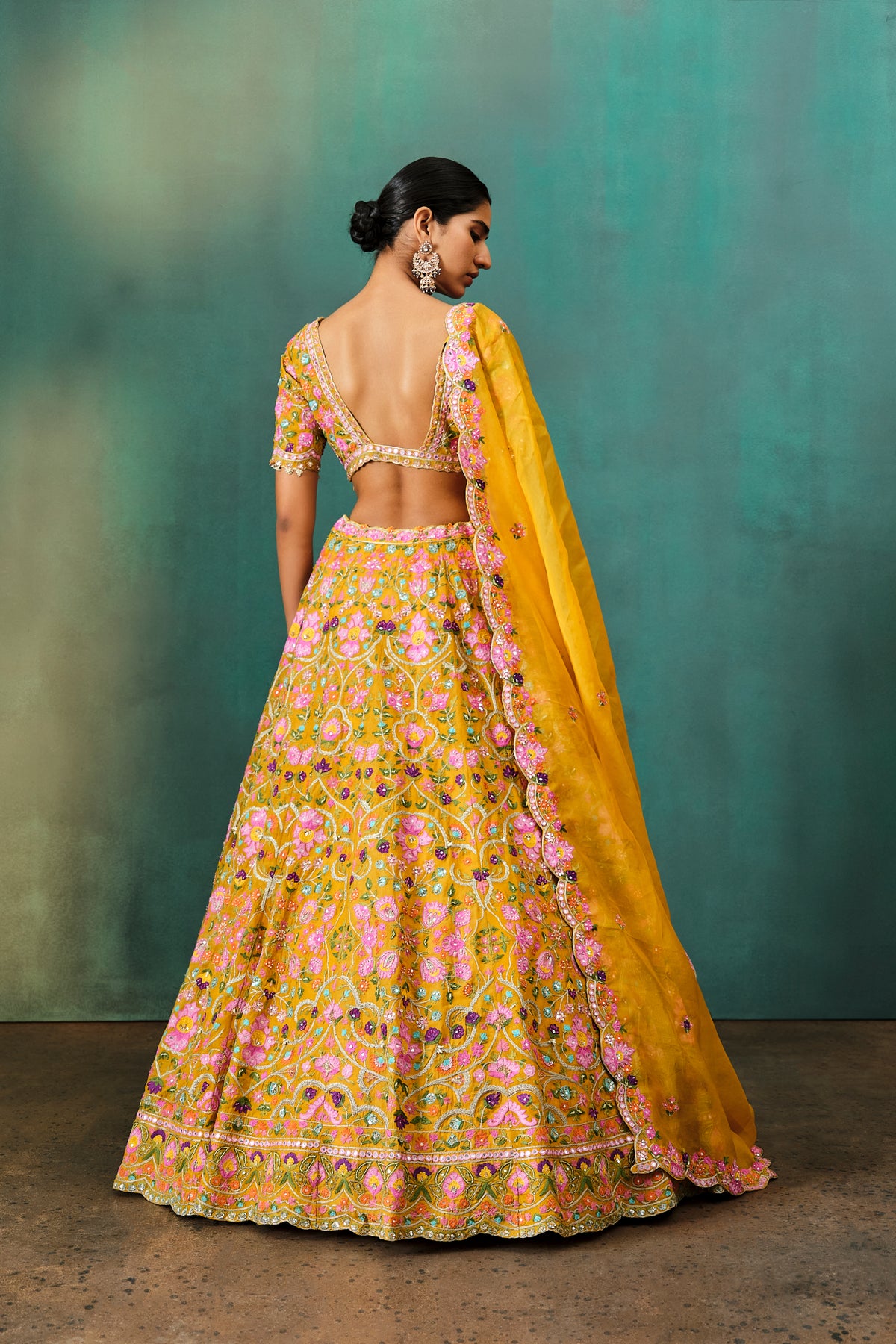 Yellow Multi Floral Highlight Lehenga Set