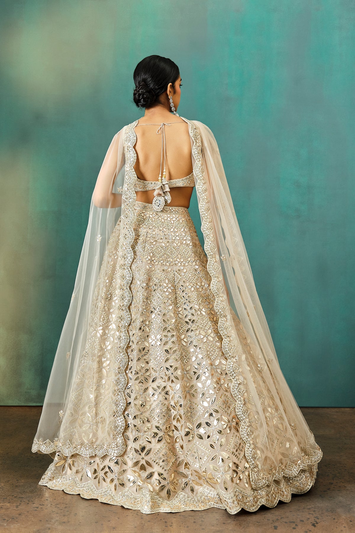 Beige Gold Petals Foil Lehenga Set
