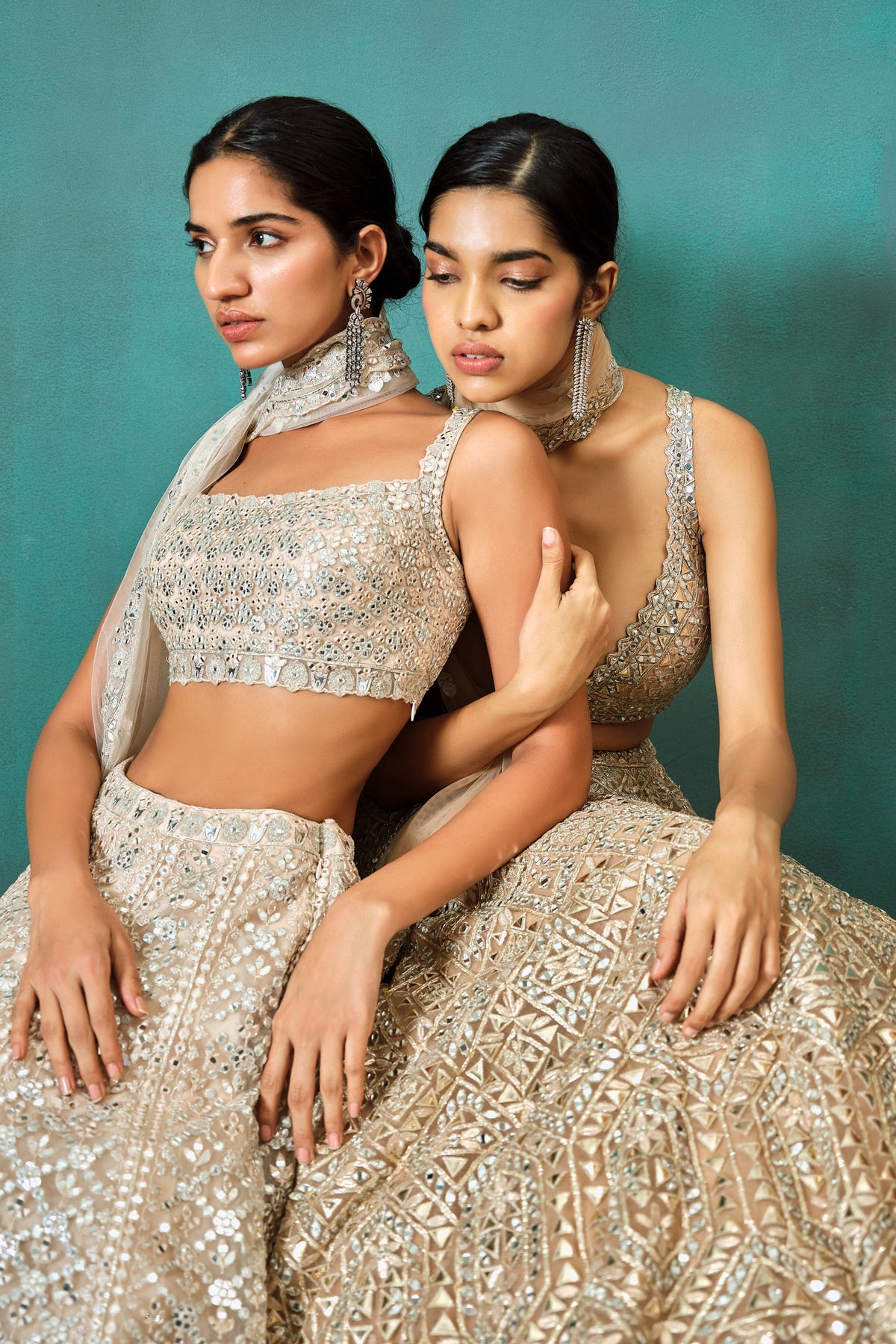 Blush Checks Floral Net Lehenga Set